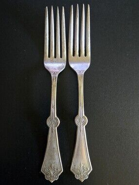 Vintage Rogers & Bros Silverplate Dinner Forks Pair Art Deco Pattern Flatware